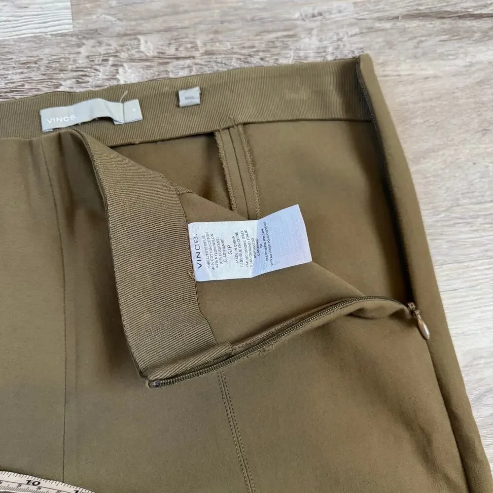Vince Pants Olive Straight Leg High Rise Stretch Minimalist Workwear Office S